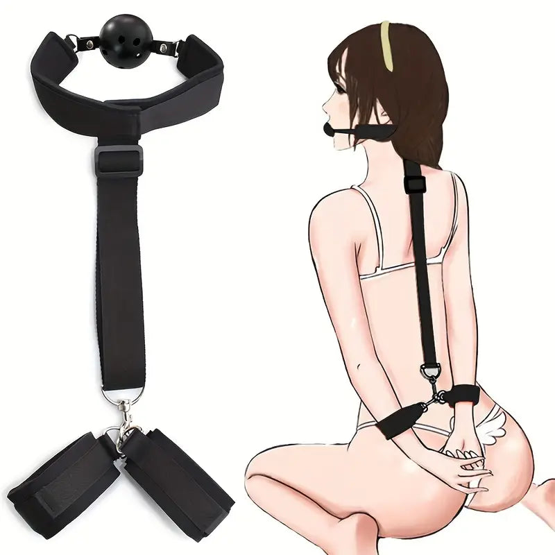 A set of BDSM game equipment, mouth ball and mouth plug restraint set